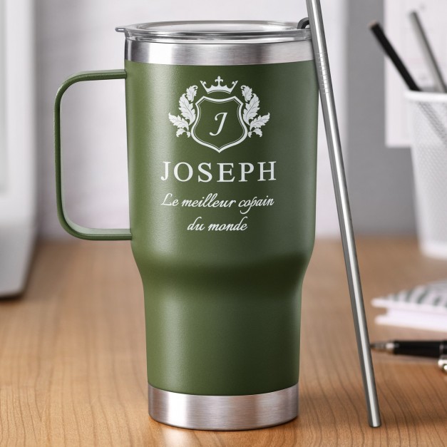 Mug de voyage vert personnalisé pour l'anniversaire d'un copain