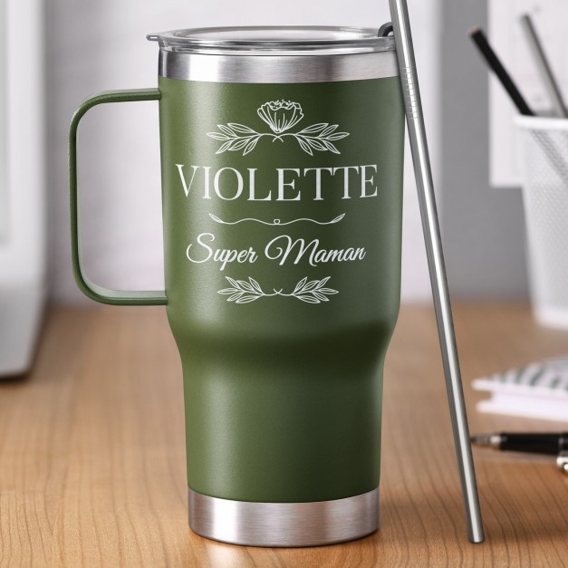 Mug de voyage vert personnalisé pour l'anniversaire de maman