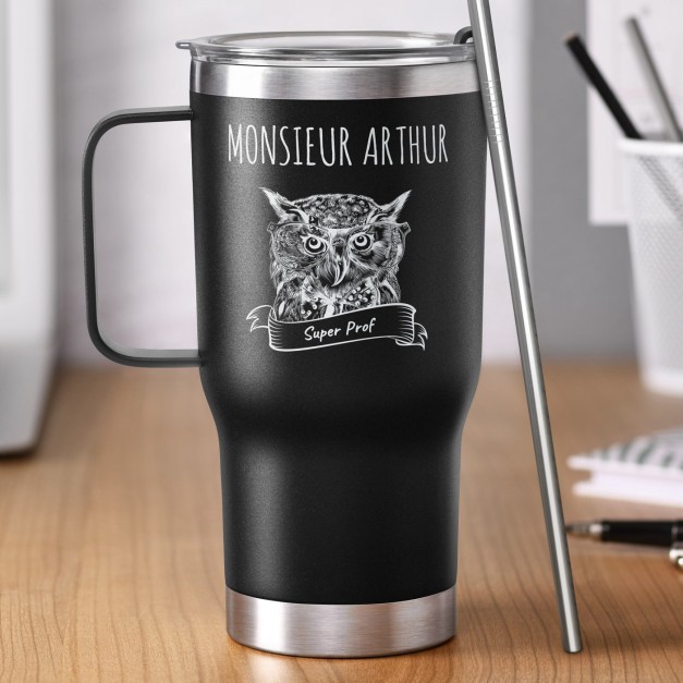 Gobelet isotherme noir avec gravure pour un prof