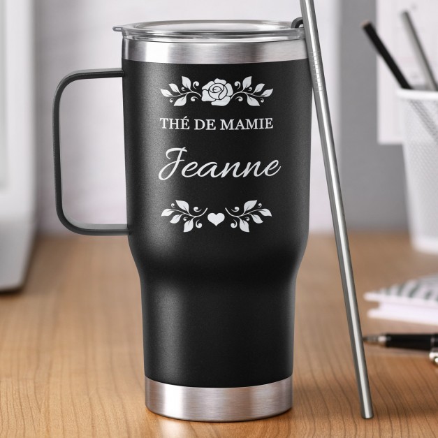 Gobelet isotherme noir avec gravure pour la fête des grands-mères