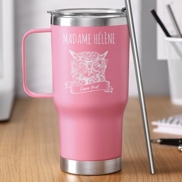 Mug thermique rose avec gravure pour une super prof