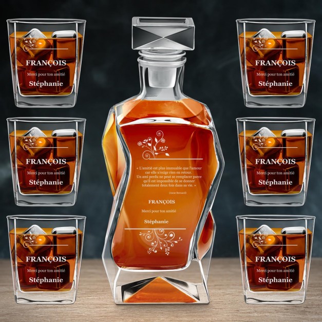 Ensemble Carafe Courbe et 6 verres avec personnalisation pour hommes