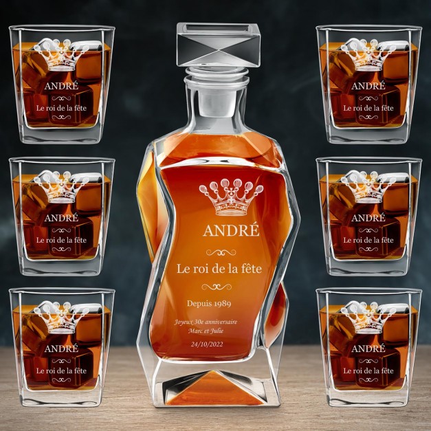 Ensemble Carafe Courbe et 6 verres avec gravure pour 30 anniversaire pour lui