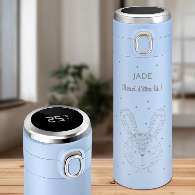 Mug thermos bleu avec gravure avec un affichage LED pour elle pour la Saint-Valentin