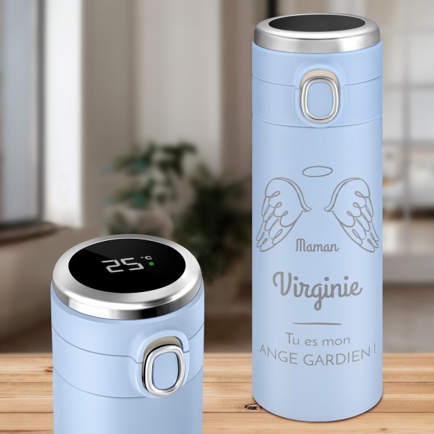 Mug thermos bleu personnalisé avec un affichage LED pour la fête des mères