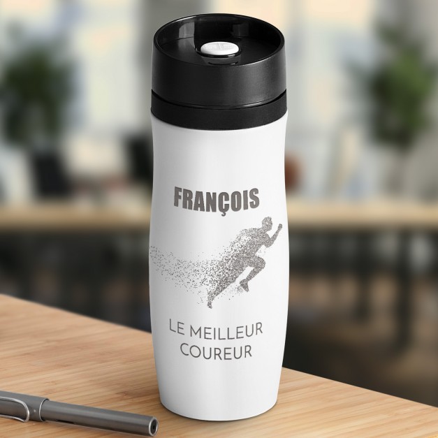 Mug Isotherme blanc personnalisé avec fermeture Quick-Press pour un ami