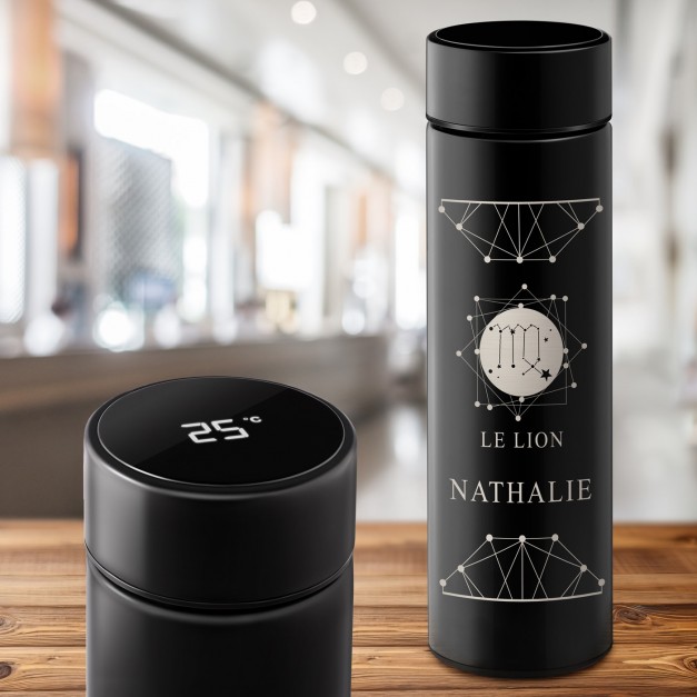 Bouteille isotherme noire personnalisée avec un affichage LED pour l'anniversaire d'une femme