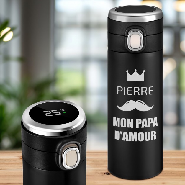 Mug thermos noir personnalisé avec un affichage LED pour la fête des pères