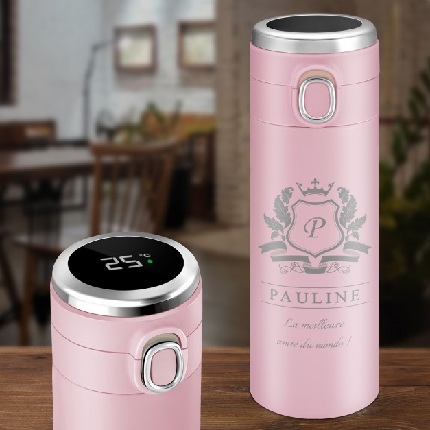Mug isotherme rose personnalisé avec un affichage LED pour l'anniversaire d'une meilleure amie