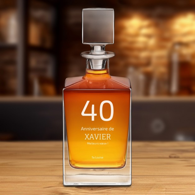 Carafe à whisky Cube avec gravure pour 40e anniversaire