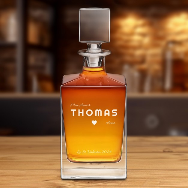 Carafe à whisky Cube avec gravure pour Saint Valentin