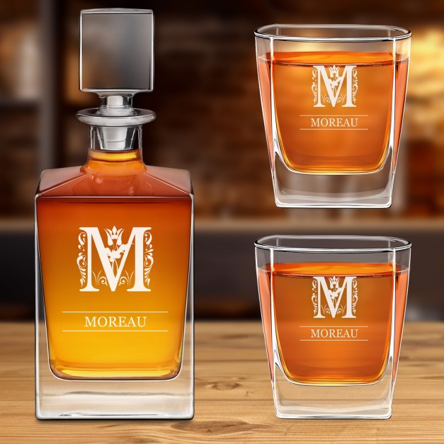 Carafe Cube et 2 verres à whisky avec gravure pour un proche