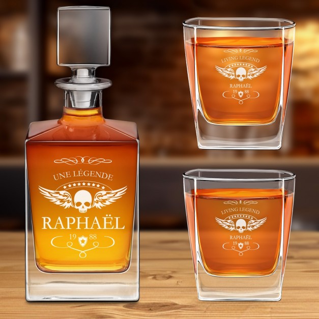 Carafe à whisky Cube et 2 verres avec gravure pour lui pour anniversaire