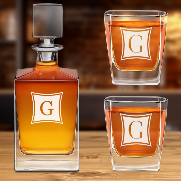 Carafe Cube et 2 verres avec une initiale gravée - pour un proche