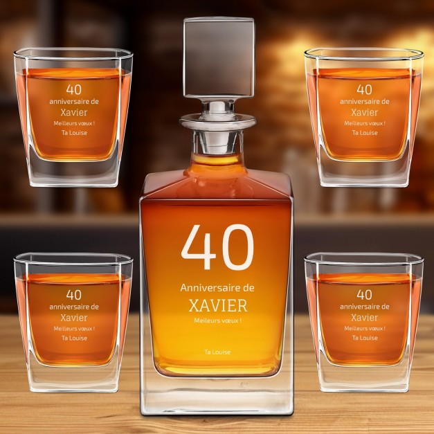 Carafe Cube et 4 verres à whisky avec gravure pour homme