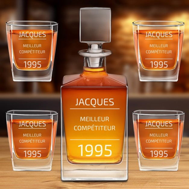 Carafe Cube et 4 verres à whisky avec gravure pour le fêtard