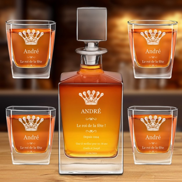 Carafe Cube et 4 verres à whisky avec gravure pour un danseur