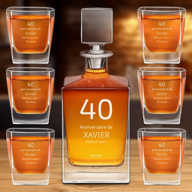 Carafe Cube et 6 verres à whisky avec gravure pour homme