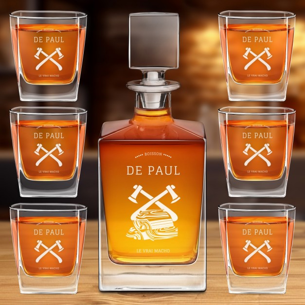 Carafe Cube et 6 verres à whisky pour le bûcheron