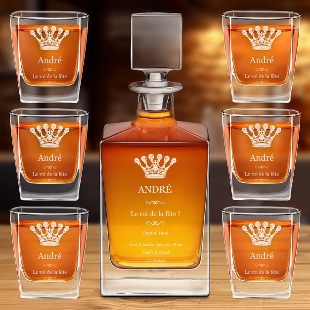 Carafe Cube et 6 verres à whisky avec gravure pour un danseur