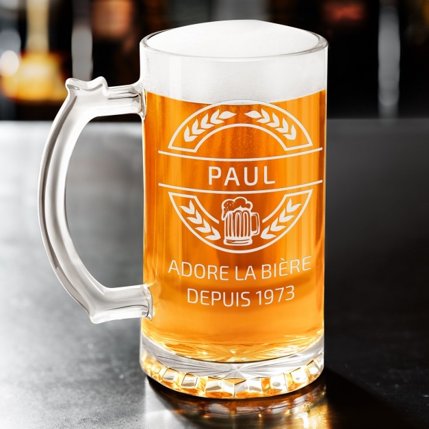 Verre à bière avec personnalisation pour l'anniversaire d'un parrain