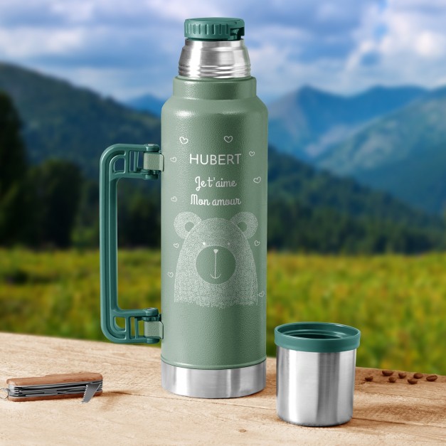 Thermos vert personnalisé pour un fiancé pour la Saint-Valentin