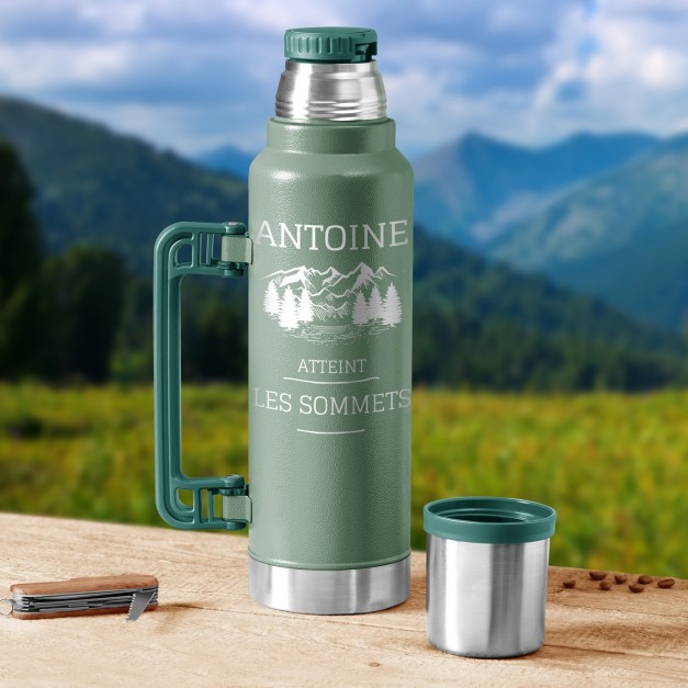 Thermos vert personnalisé pour l'anniversaire d'un frère