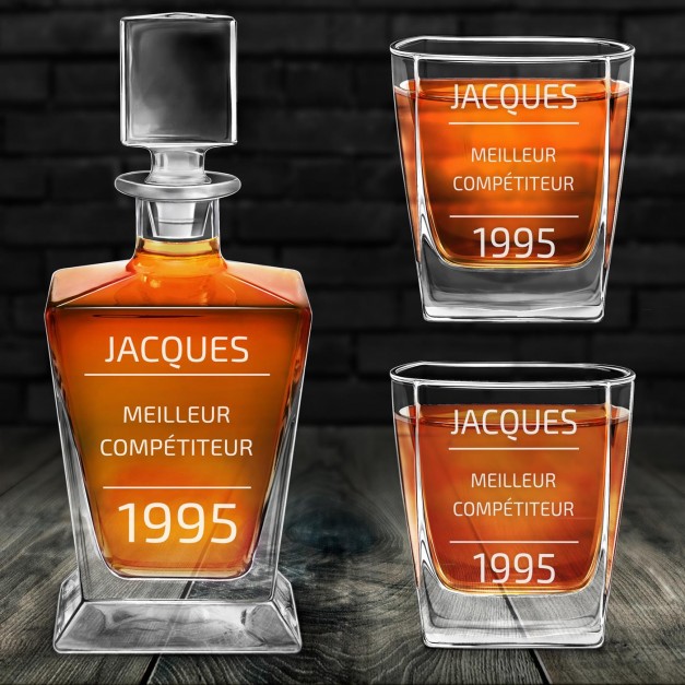 Carafe à whisky Pyramid et 2 verres avec gravure pour ami pour anniversaire
