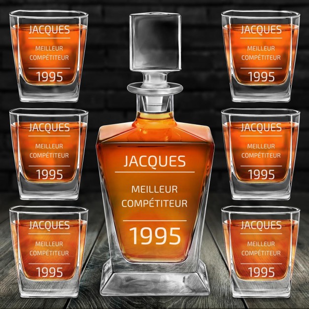 Carafe à whisky Pyramid et 6 verres avec gravure pour ami pour anniversaire
