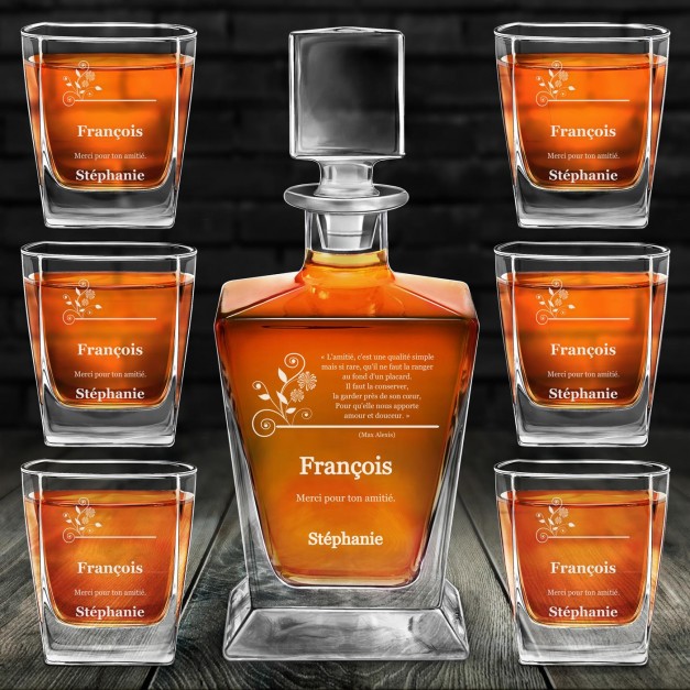 Carafe à whisky Pyramid et 6 verres avec gravure pour témoin