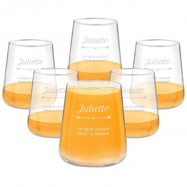 Set de 6 verres avec gravure pour l'anniversaire d'une sœur