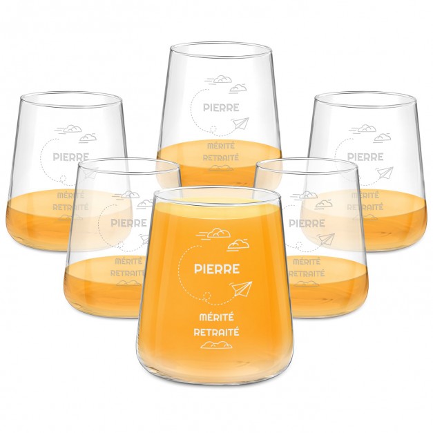 Set de 6 verres personnalisés pour un retraité