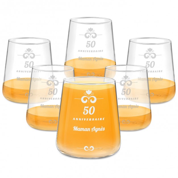 Set de 6 verres avec gravure pour le 50e anniversaire d'une maman