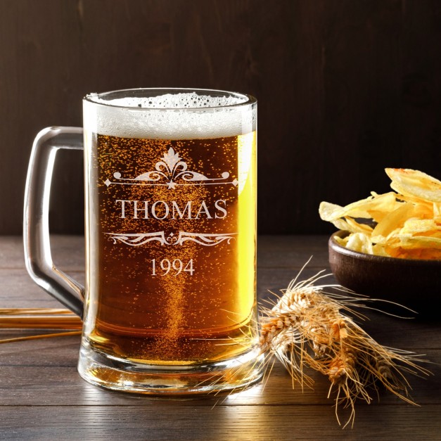 Chope en verre à bière avec gravure pour connaisseur