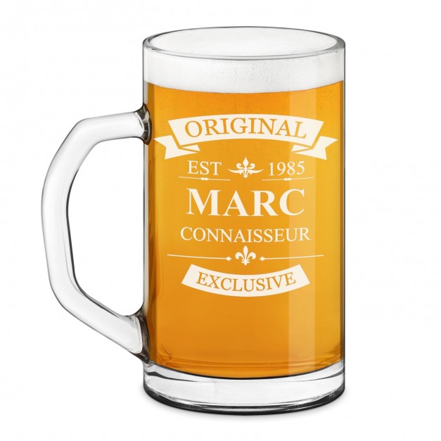 Chope à bière Geometric avec gravure pour l'anniversaire d'un gentleman