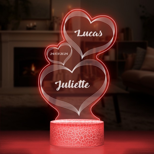 Lampe LED 3D avec impression pour couple avec date