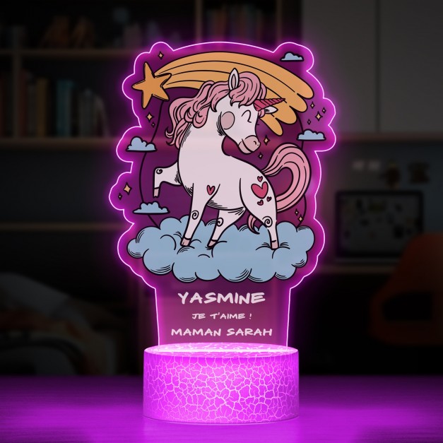 Lampe LED 3D avec impression licorne pour fille  