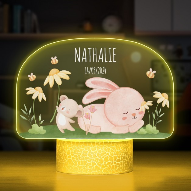 Lampe LED 3D avec impression lapin pour une petite fille