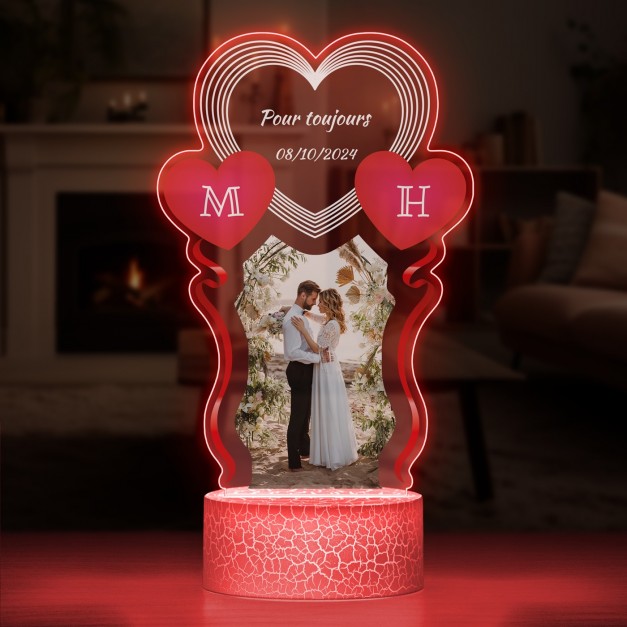 Lampe LED 3D avec impression pour couple avec photo de mariage