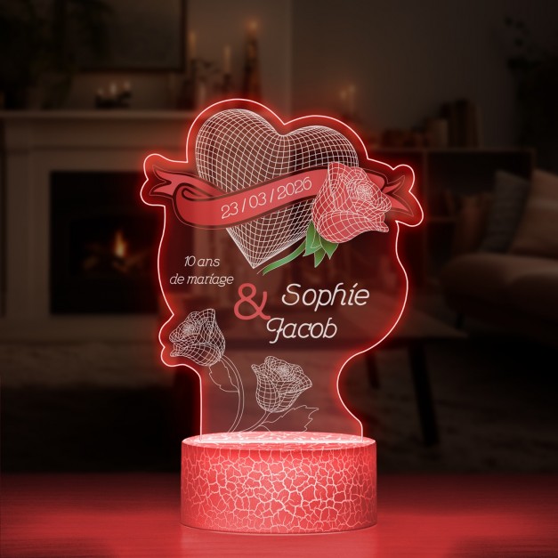 Lampe LED 3D avec impression pour anniversaire de mariage