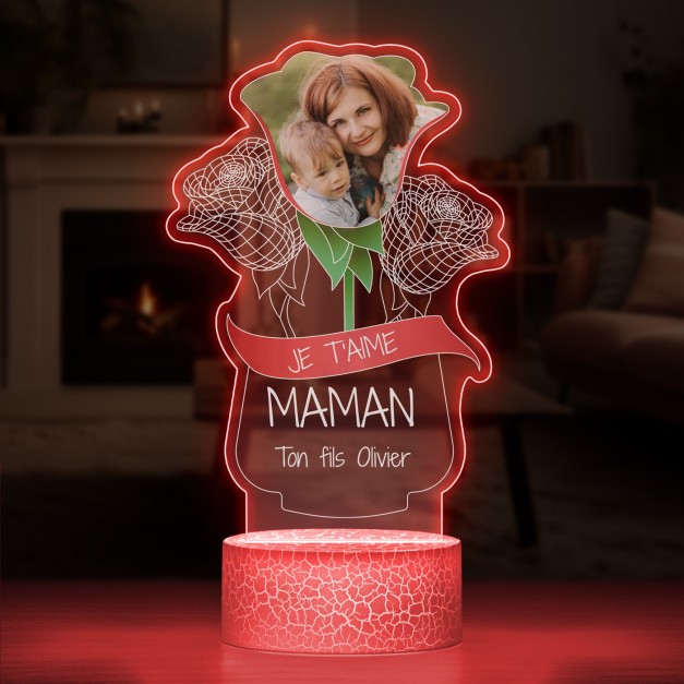 Lampe LED 3D avec impression je t'aime maman avec photo