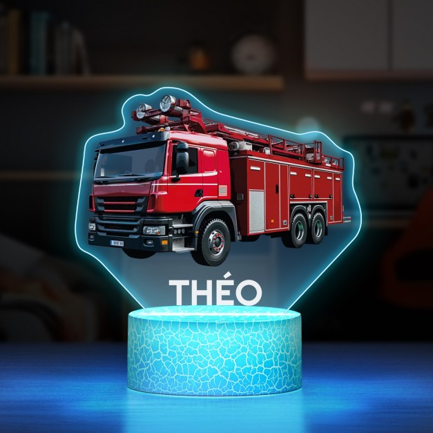 Lampe LED 3D avec impression camion de pompiers