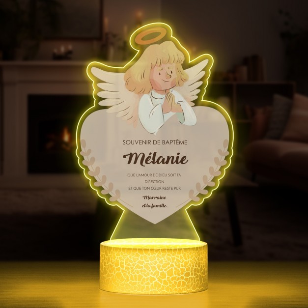 Lampe LED 3D avec impression baptême pour fille