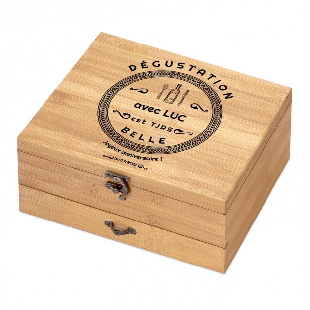 Ensemble d'accessoires pour vin avec coffret en bois de bambou avec impression pour l'anniversaire d'un copain