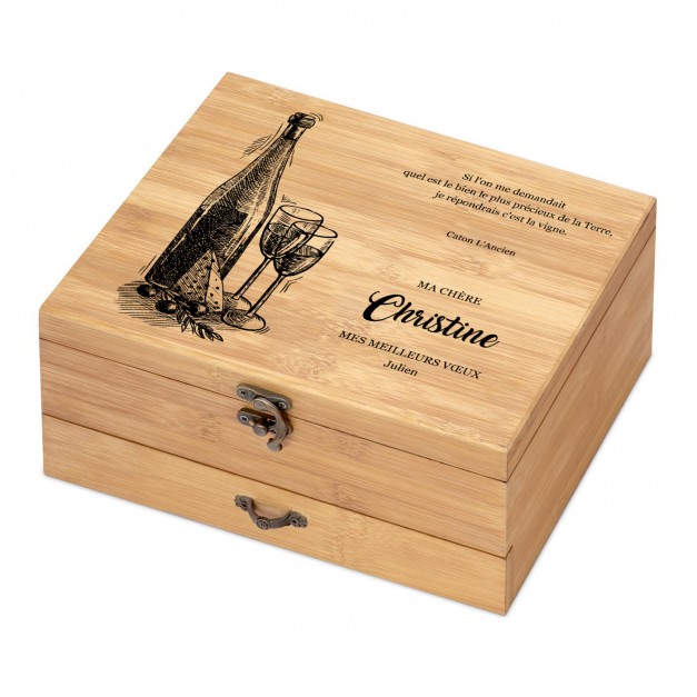 Ensemble d'accessoires pour vin avec coffret en bois de bambou avec impression pour l'anniversaire d'une femme
