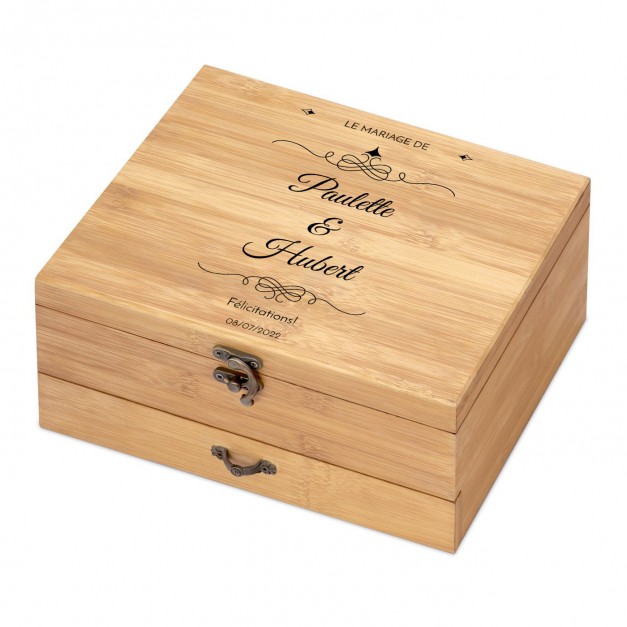 Ensemble d'accessoires pour vin avec coffret en bois de bambou avec impression pour un couple pour mariage