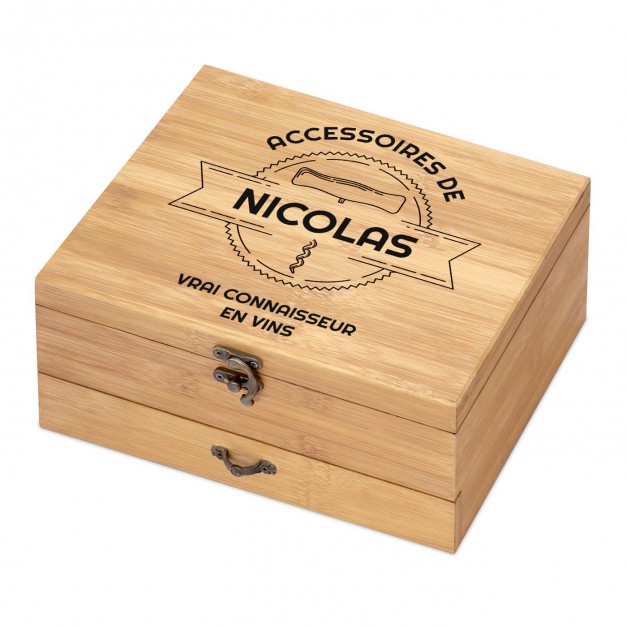 Ensemble d'accessoires pour vin avec coffret en bois de bambou avec impression pour un copain pour EVG