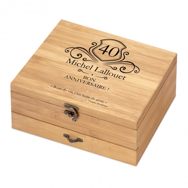 Ensemble d'accessoires pour vin avec coffret en bois de bambou avec impression pour un homme pour ses 40 ans