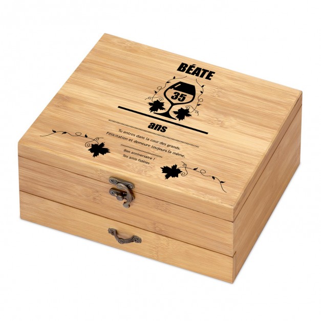 Ensemble d'accessoires pour vin avec coffret en bois de bambou avec impression pour une amie pour ses 35 ans
