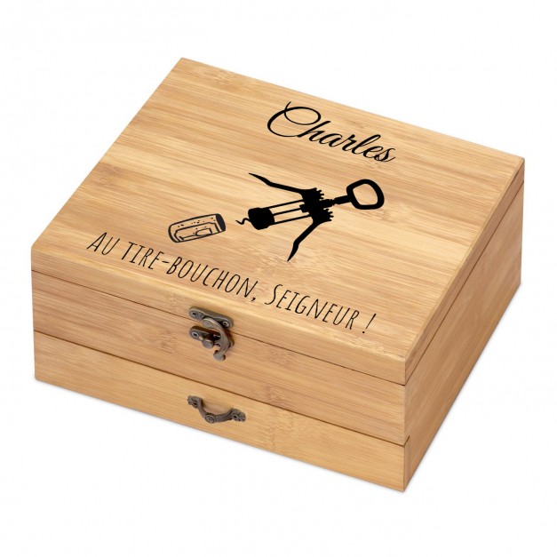 Ensemble d'accessoires pour vin avec coffret en bois de bambou avec impression pour un copain pour la Saint-Valentin